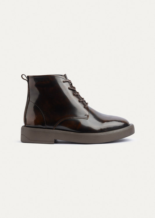Patent Brogue Chukka Boot — Brown