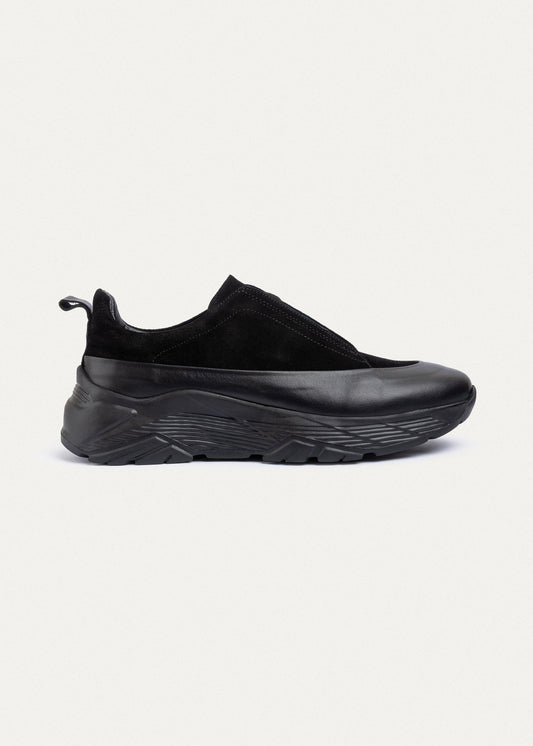 Suede Leather Comfort Trainer — Black