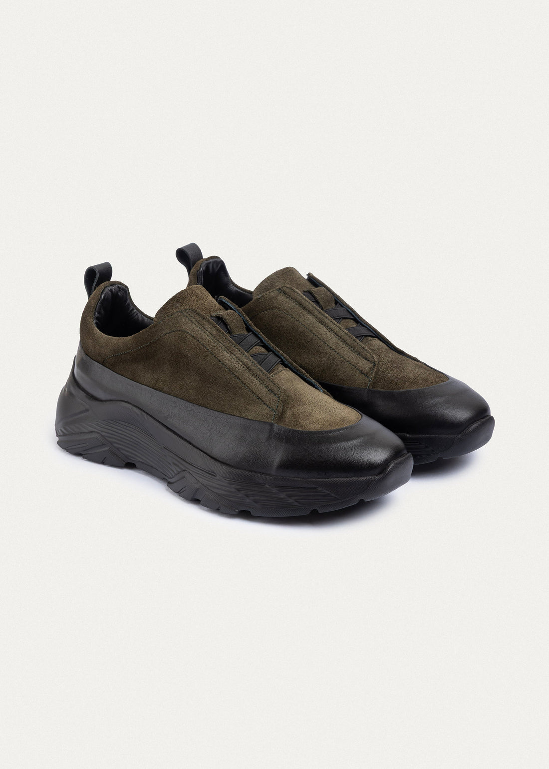 Suede comfort trainer crafted at the ACH factory, Cairo