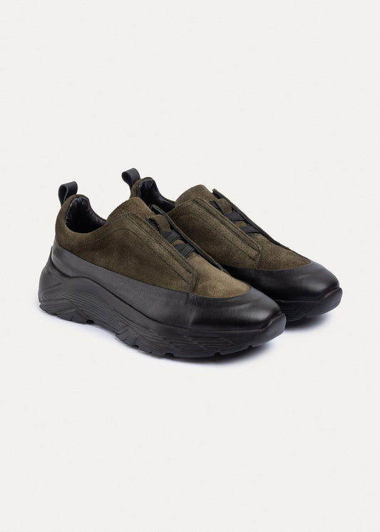 Suede comfort trainer crafted at the ACH factory, Cairo