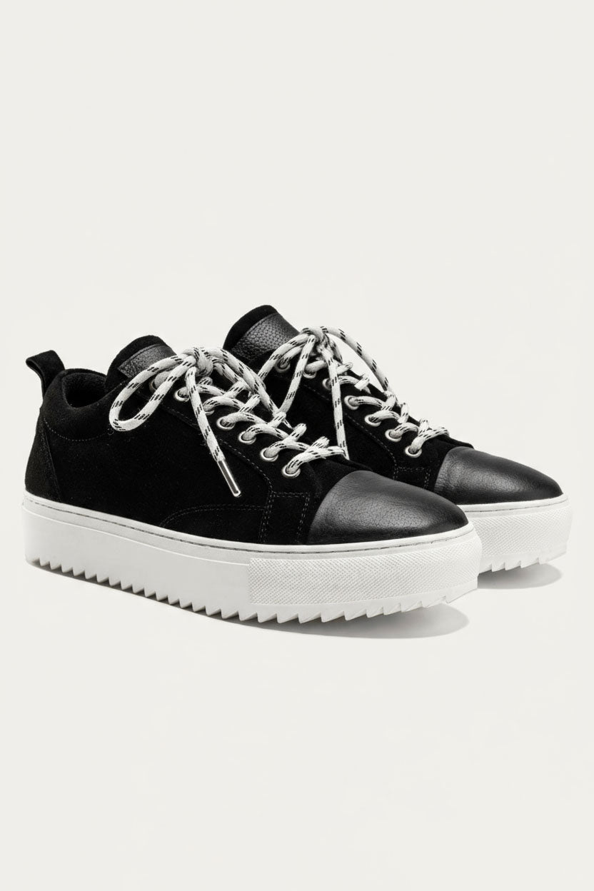 Leather Lace-Up Sneaker — Black & White