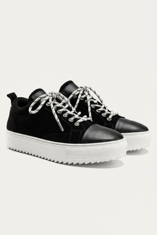 Leather Lace-Up Sneaker — Black & White