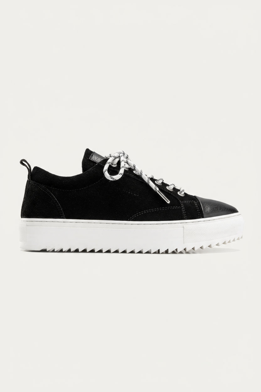 Leather Lace-Up Sneaker — Black & White