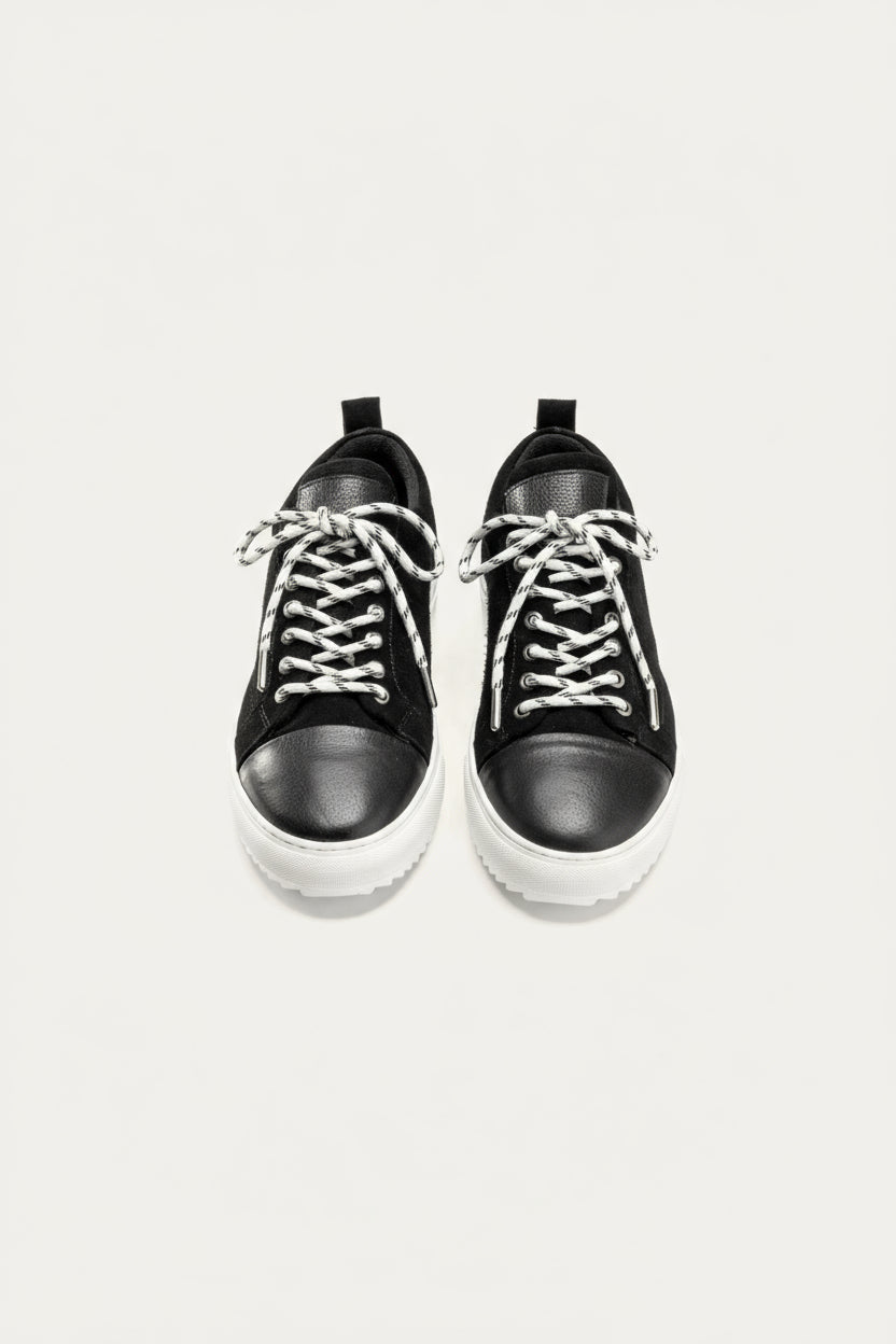 Leather Lace-Up Sneaker — Black & White
