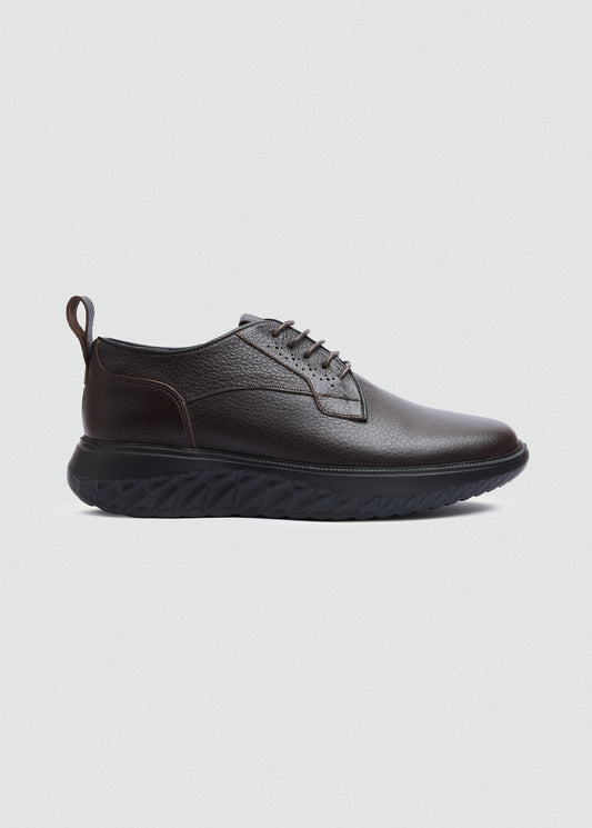 Pebbled Leather Lace-Up — Brown