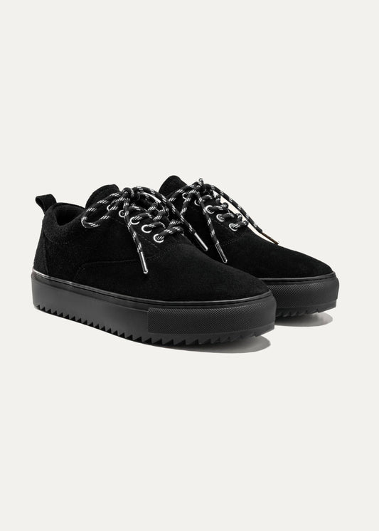 Suede Lace-Up Sneaker — Black