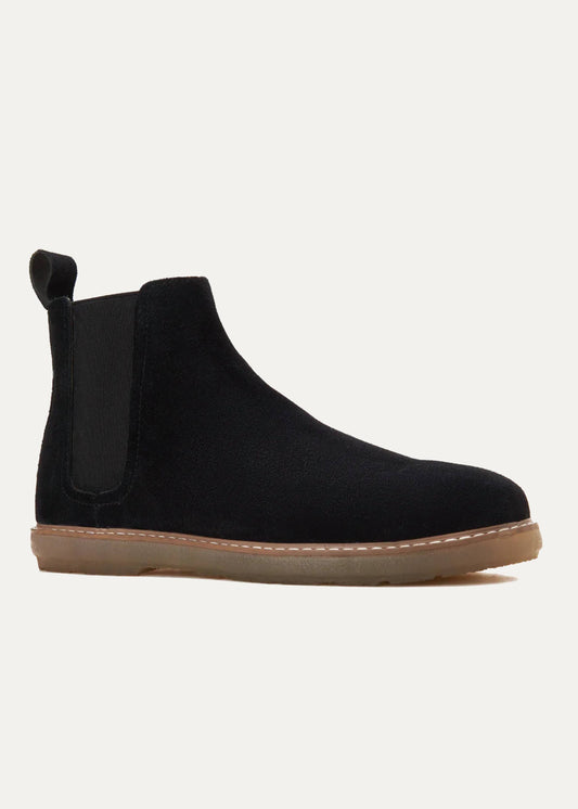 Plain Suede Chelsea Half Boot — Black