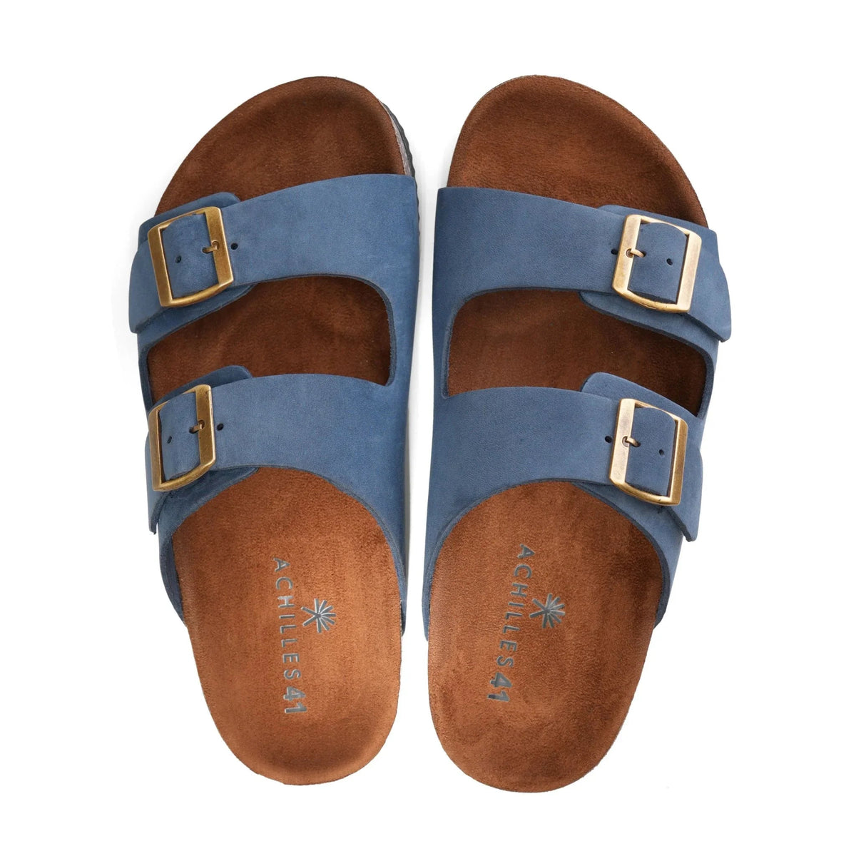 Leather Double-Buckle Slide — Navy