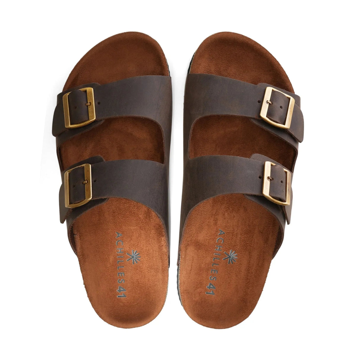 Leather Double-Buckle Slide — Brown