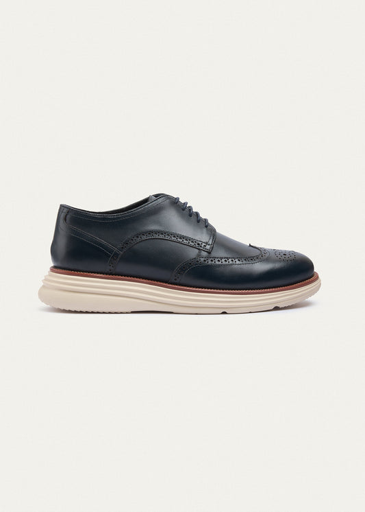 Wingtip Leather Derby — Navy Blue