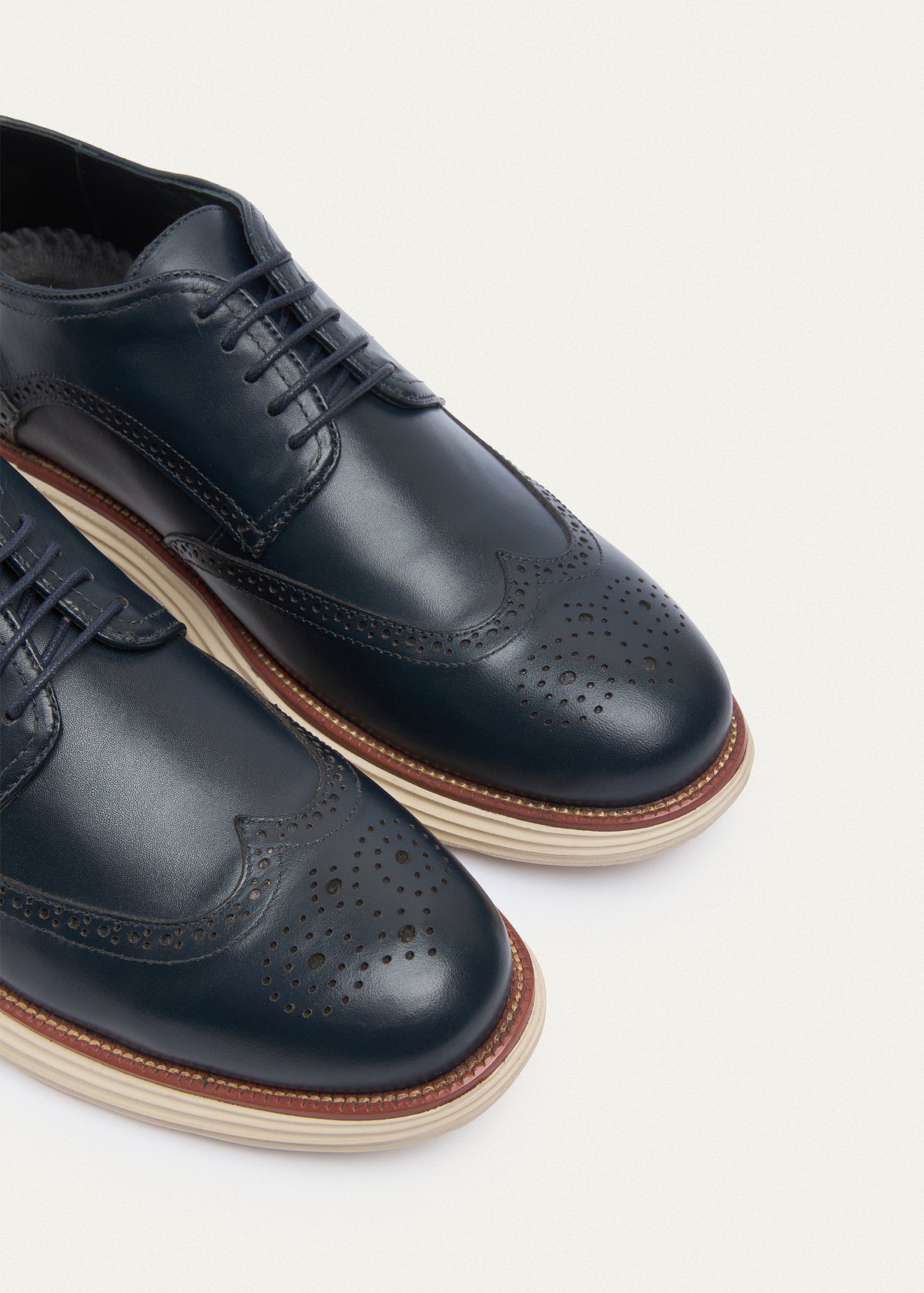 Wingtip Leather Derby — Navy Blue