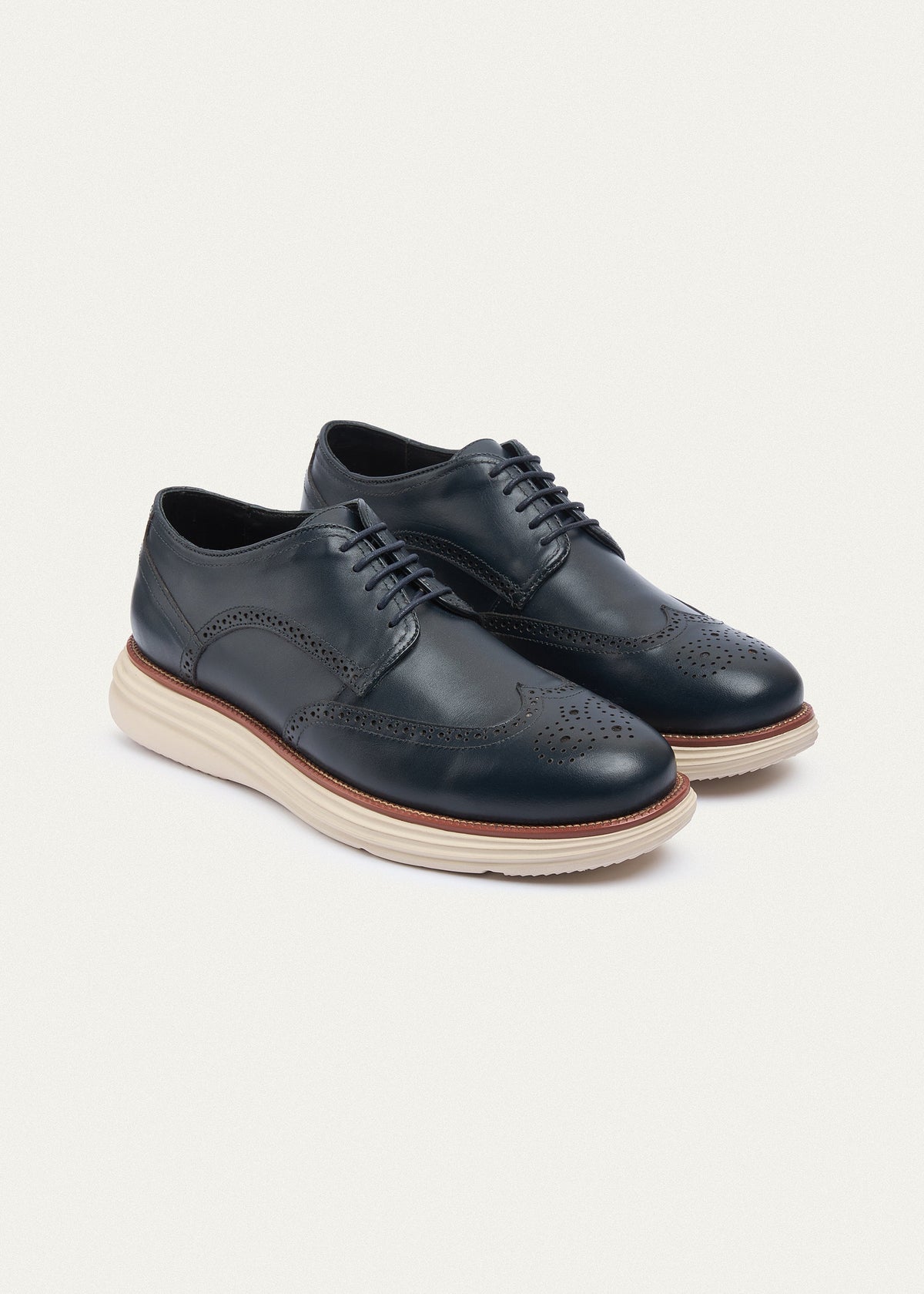 Wingtip Leather Derby — Navy Blue