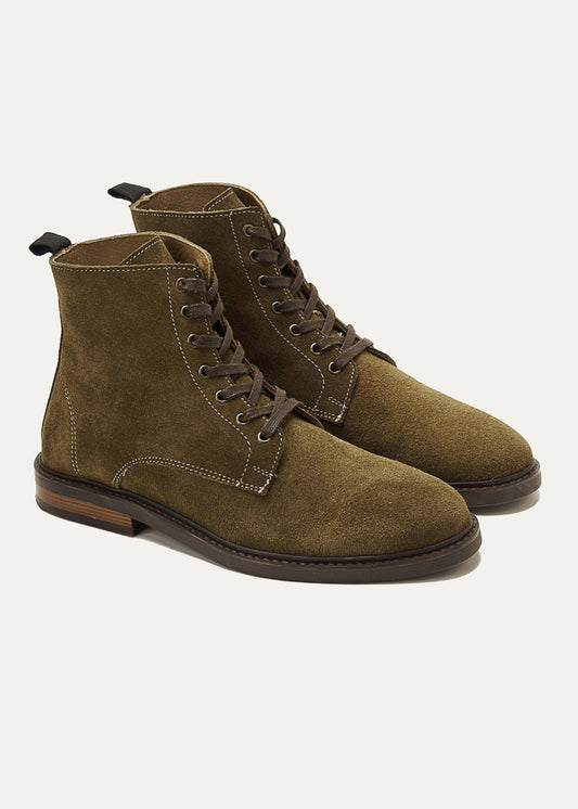 Suede Lace Up Genuine Leather Half Boots — Olive