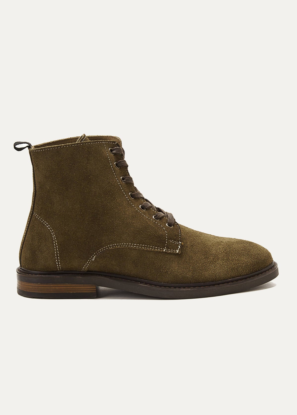 Suede Lace Up Genuine Leather Half Boots — Olive