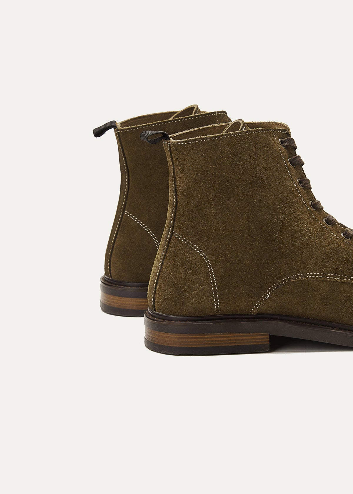 Suede Lace Up Genuine Leather Half Boots — Olive