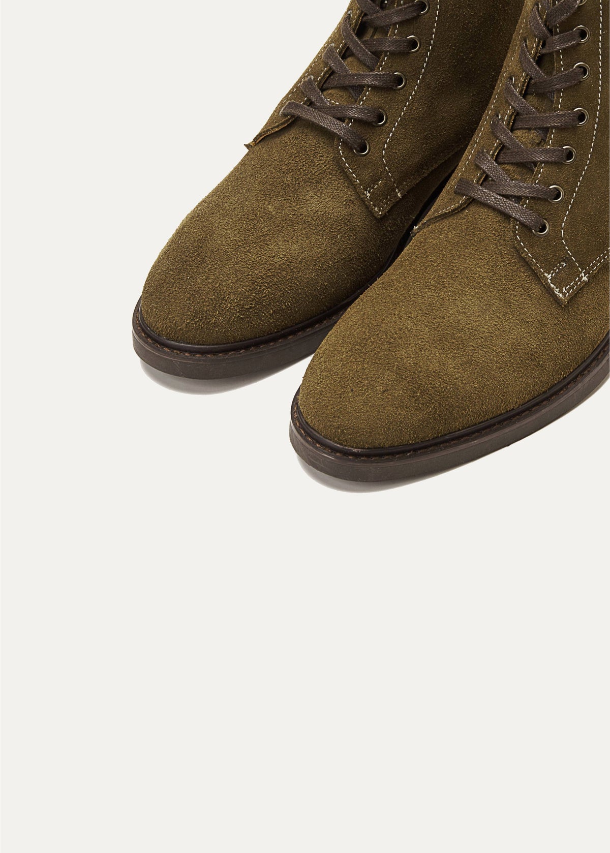 Suede Lace Up Genuine Leather Half Boots — Olive