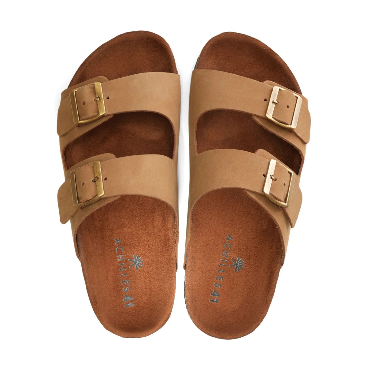 Leather Double-Buckle Slide — Sandy Brown