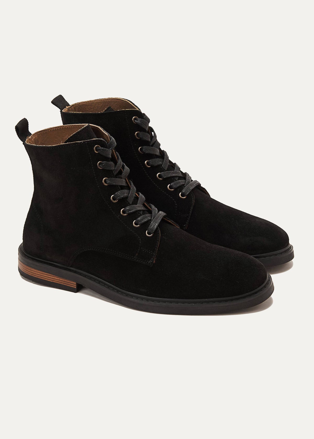 Suede Lace Up Genuine Leather Half Boots — Black