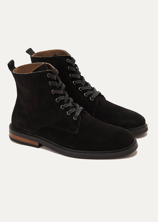 Suede Lace Up Genuine Leather Half Boots — Black