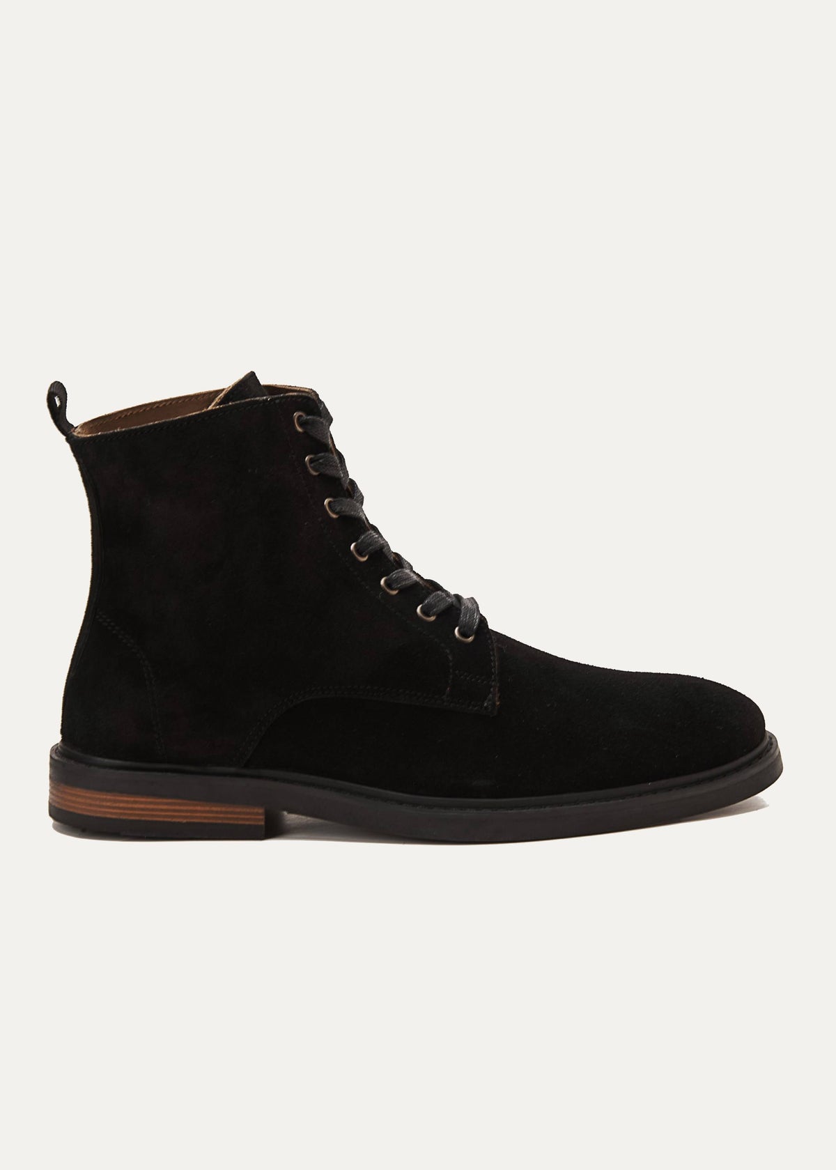 Suede Lace Up Genuine Leather Half Boots — Black