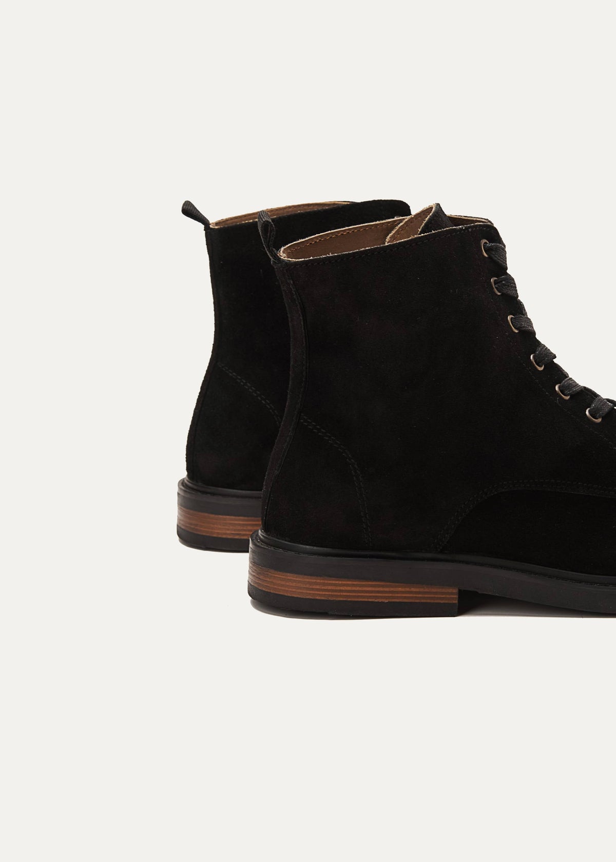 Suede Lace Up Genuine Leather Half Boots — Black