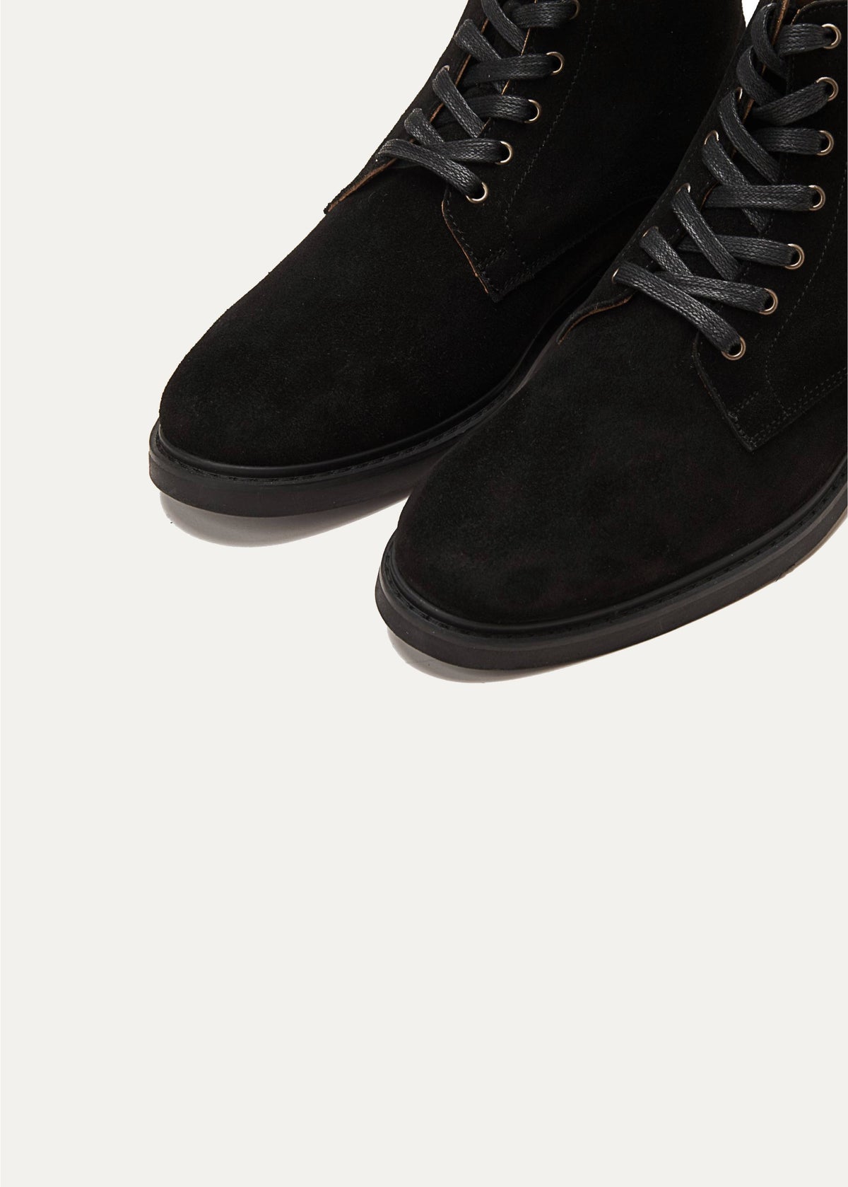 Suede Lace Up Genuine Leather Half Boots — Black