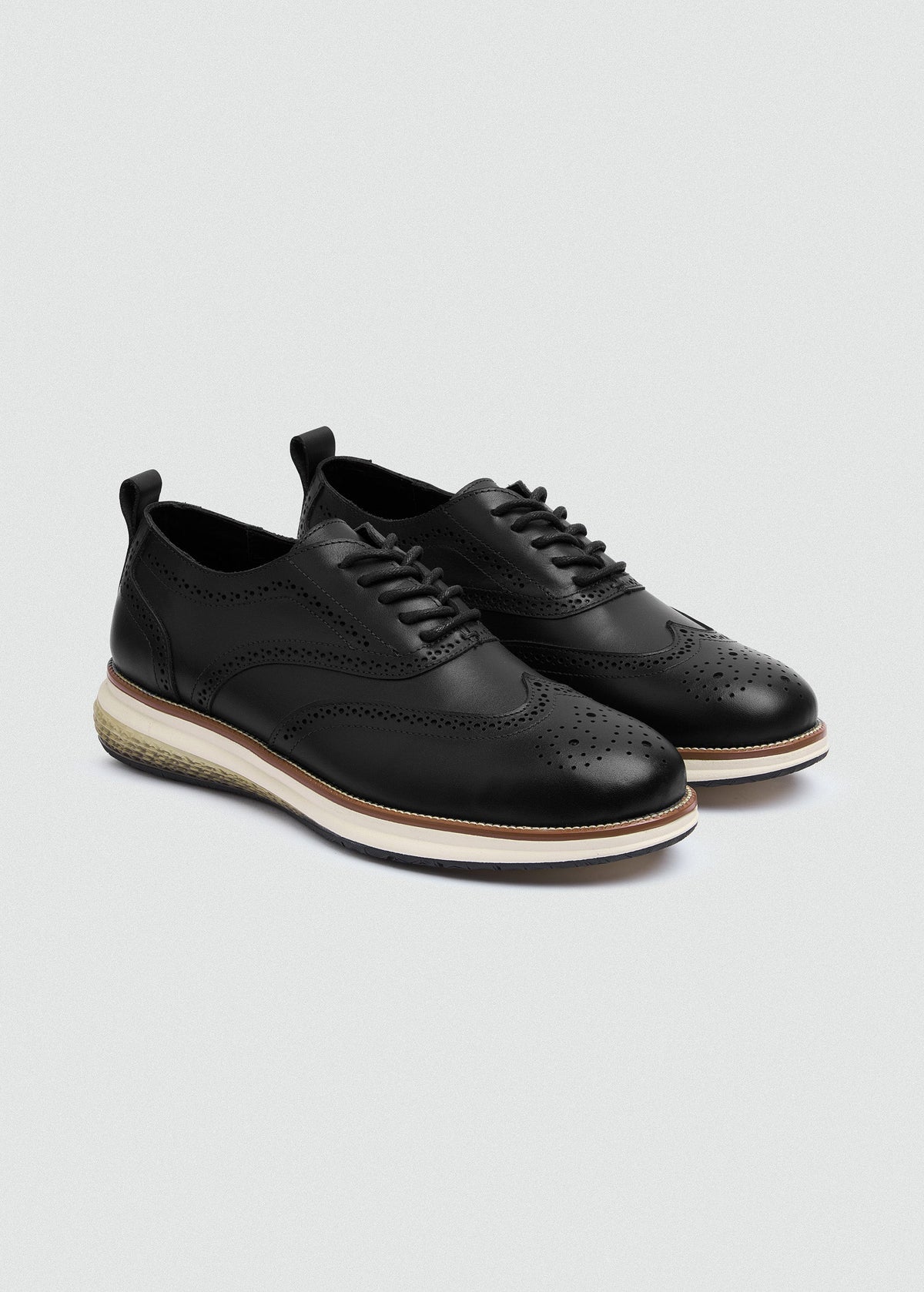 Wingtip Leather Lace-Up — Black