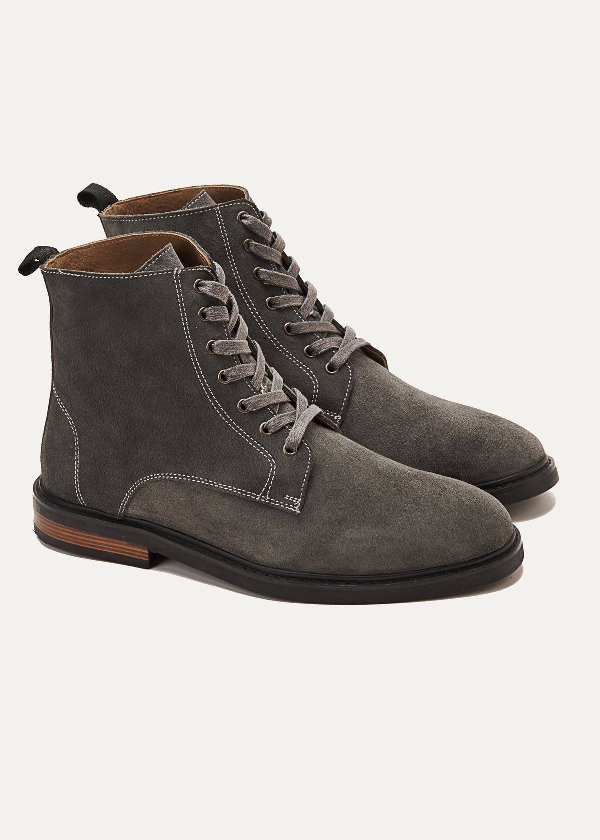 Suede Lace Up Genuine Leather Half Boots — Gray