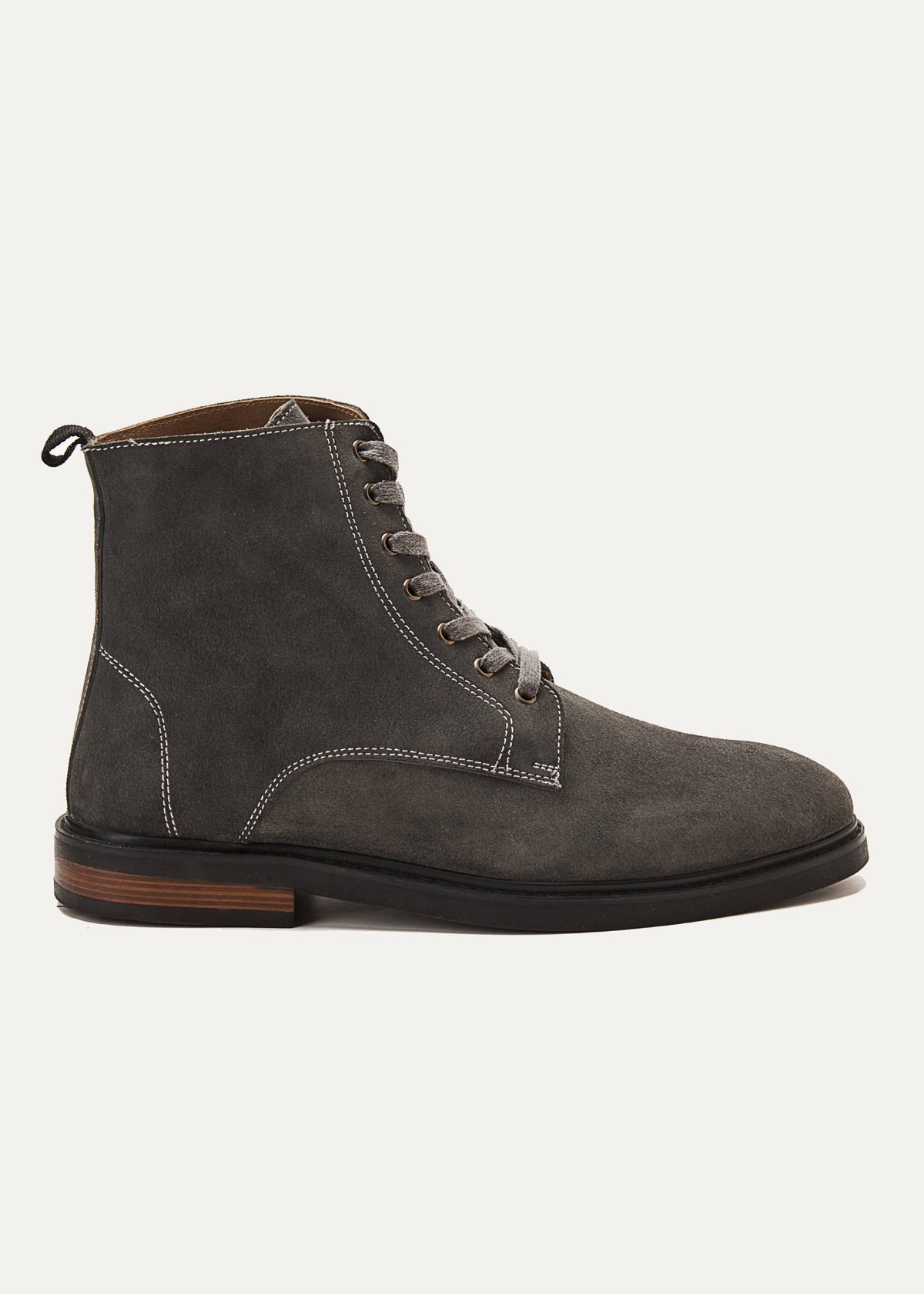 Suede Lace Up Genuine Leather Half Boots — Gray