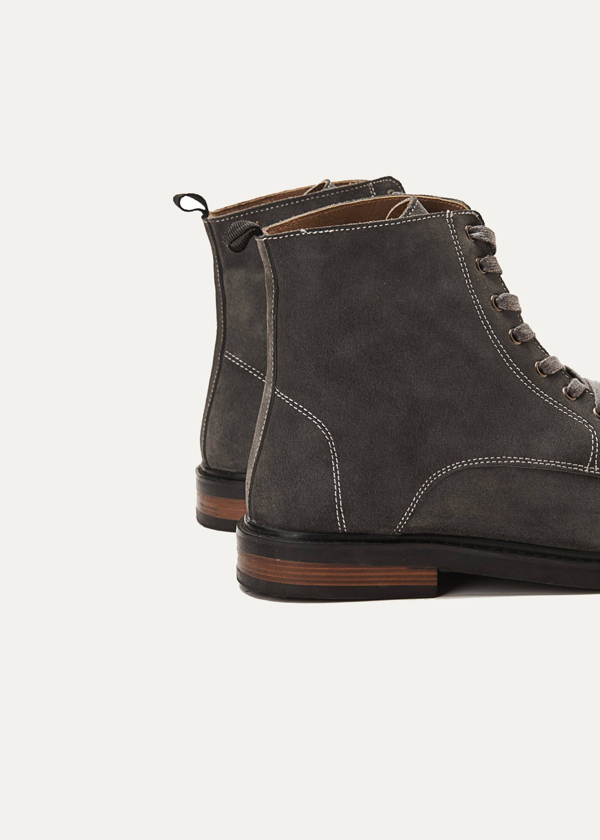 Suede Lace Up Genuine Leather Half Boots — Gray