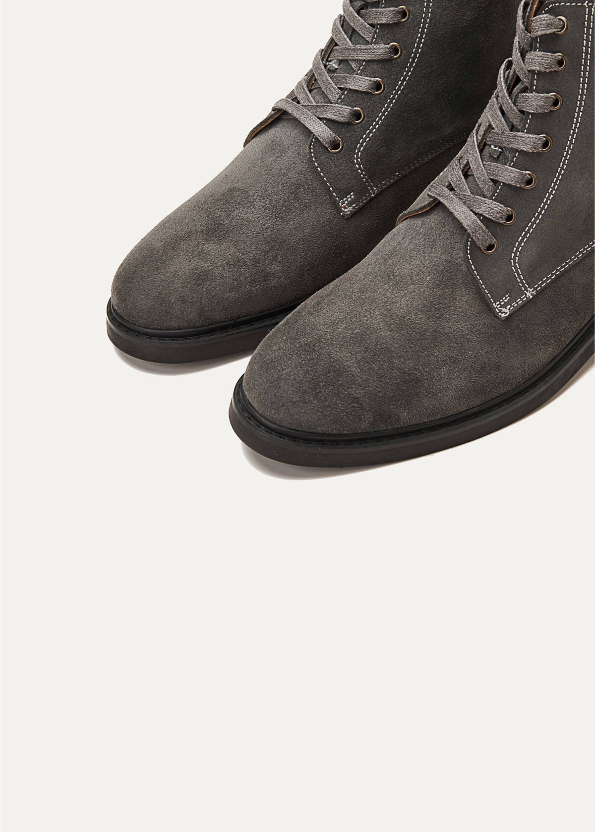 Suede Lace Up Genuine Leather Half Boots — Gray