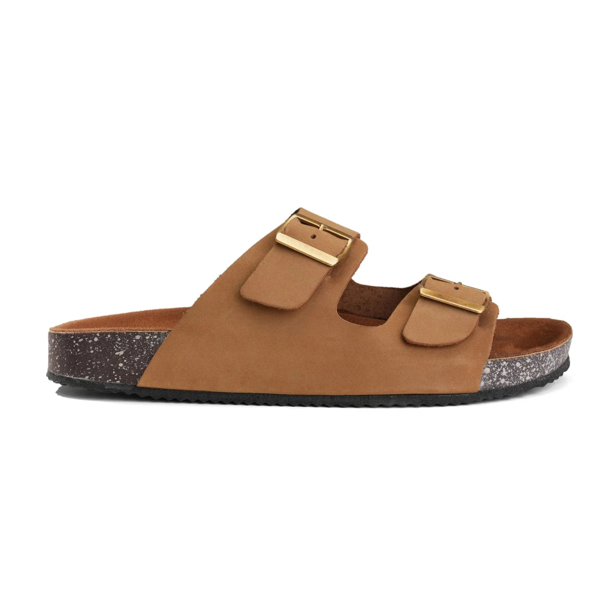 Leather Double-Buckle Slide — Sandy Brown