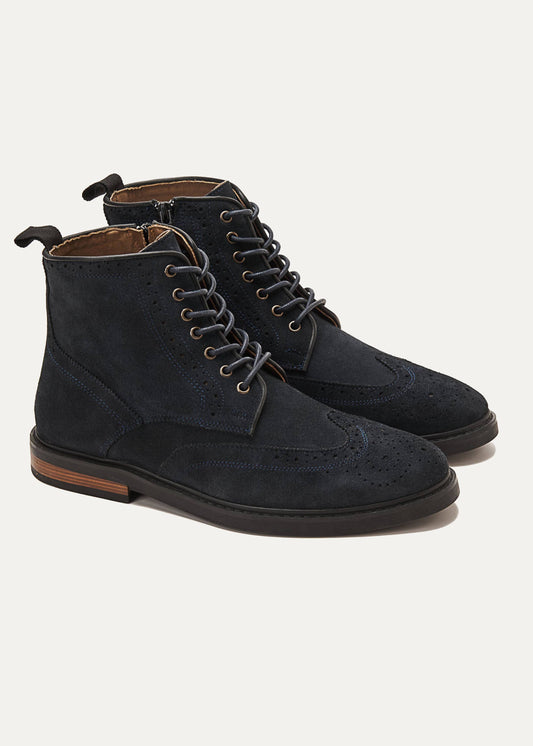 Leather Lace-Up Half Boot — Blue