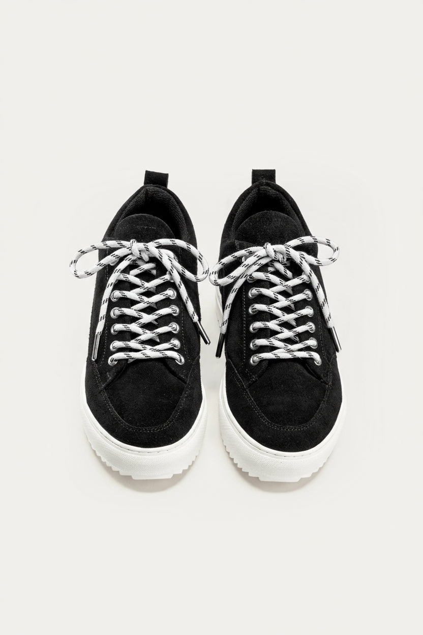 Moc-Toe Leather Sneaker — Black & White