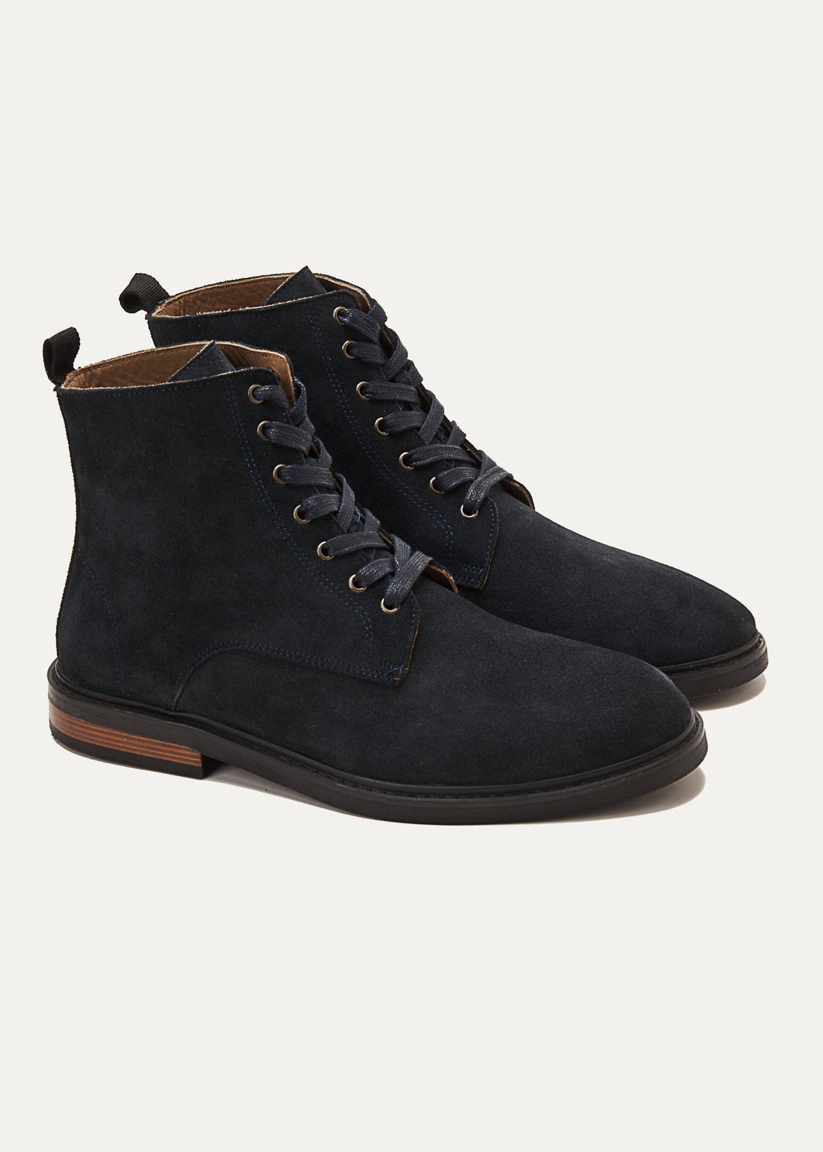 Suede Lace Up Genuine Leather Half Boots — Dark Blue