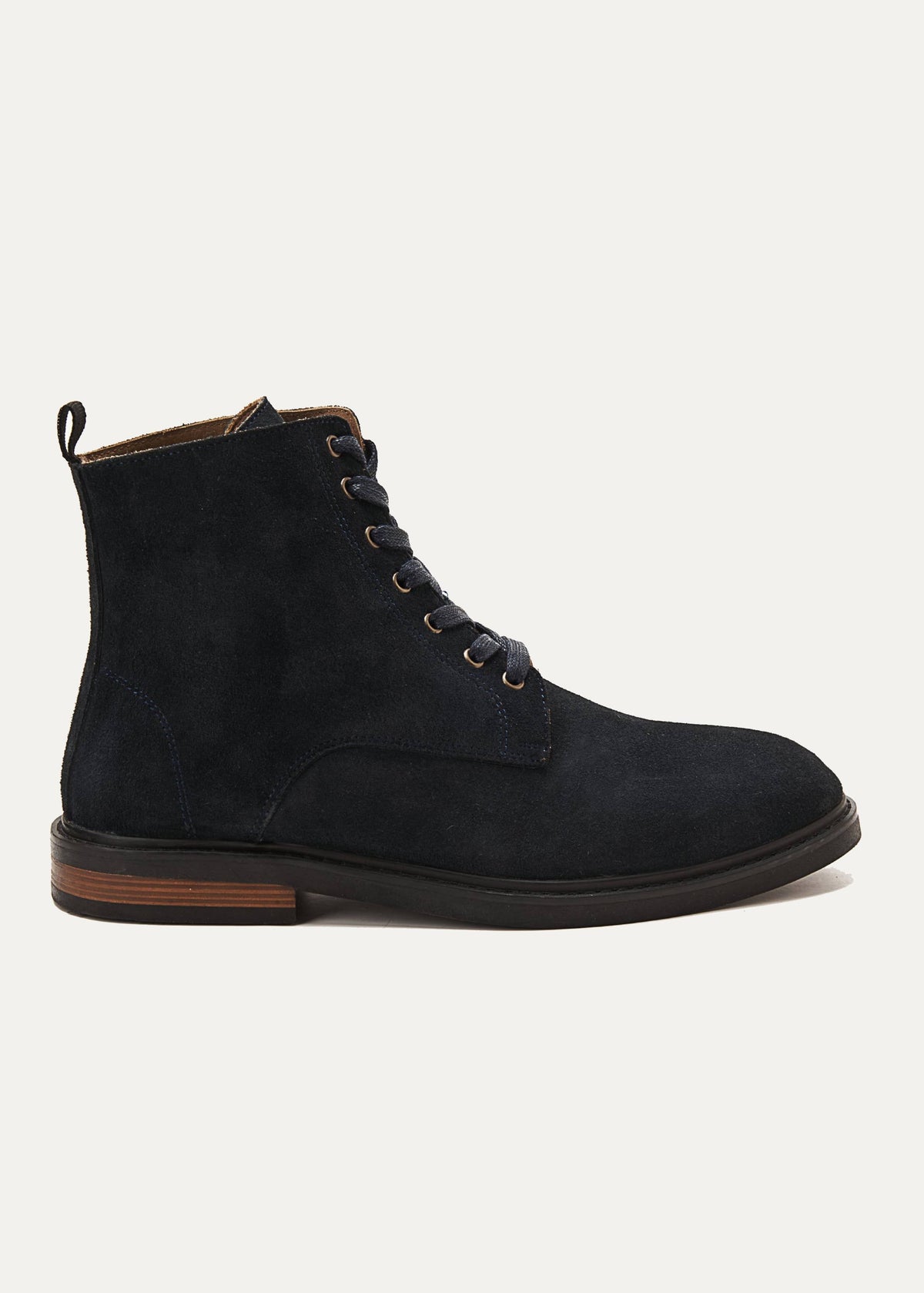 Suede Lace Up Genuine Leather Half Boots — Dark Blue