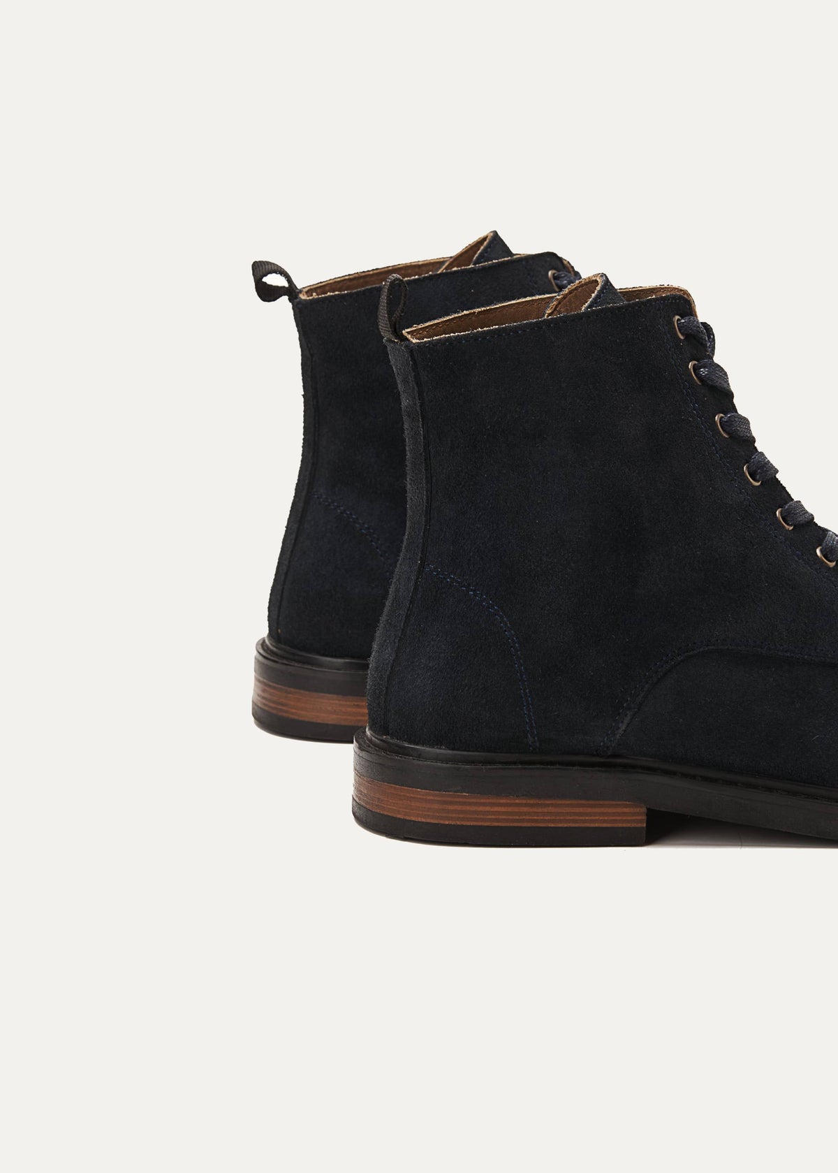 Suede Lace Up Genuine Leather Half Boots — Dark Blue