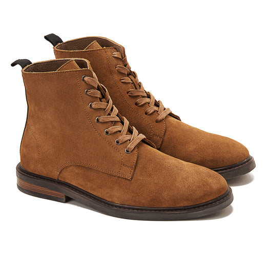 Suede Lace Up Genuine Leather Half Boots — Havana