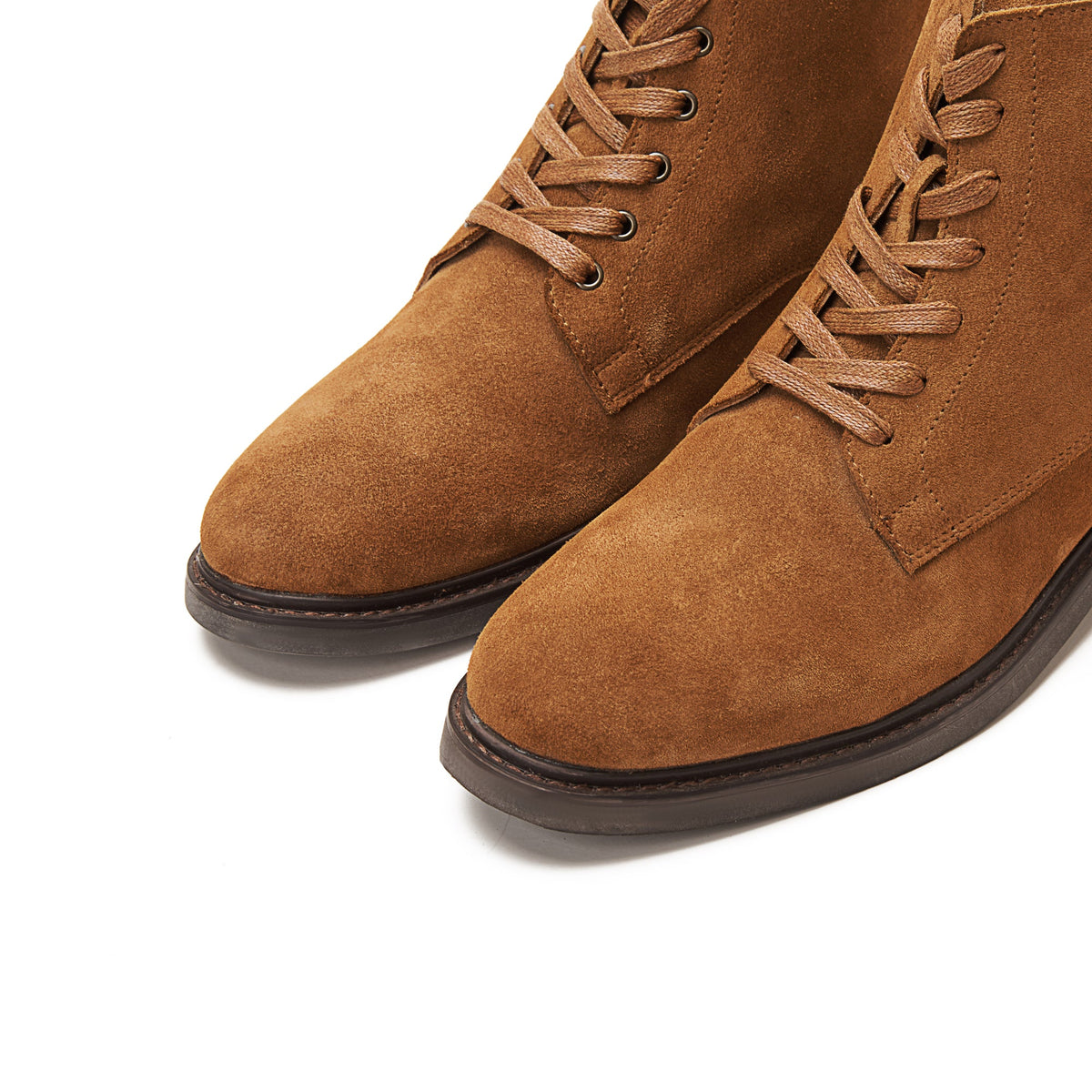 Suede Lace Up Genuine Leather Half Boots — Havana
