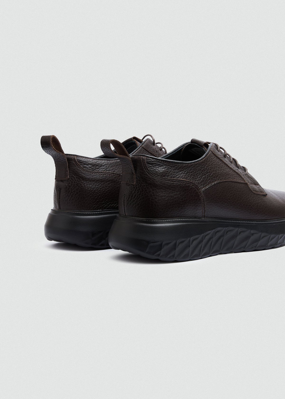 Pebbled Leather Lace-Up — Brown