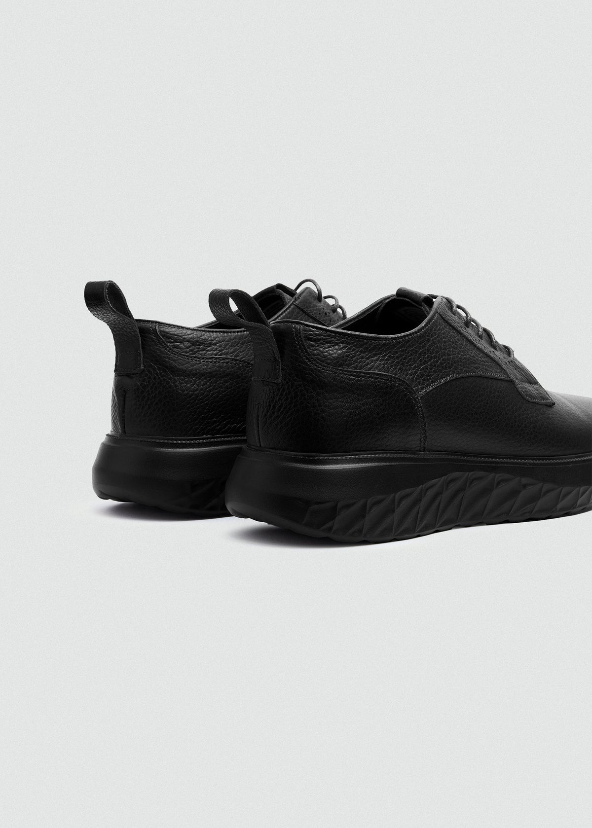 Pebbled Leather Lace-Up — Black