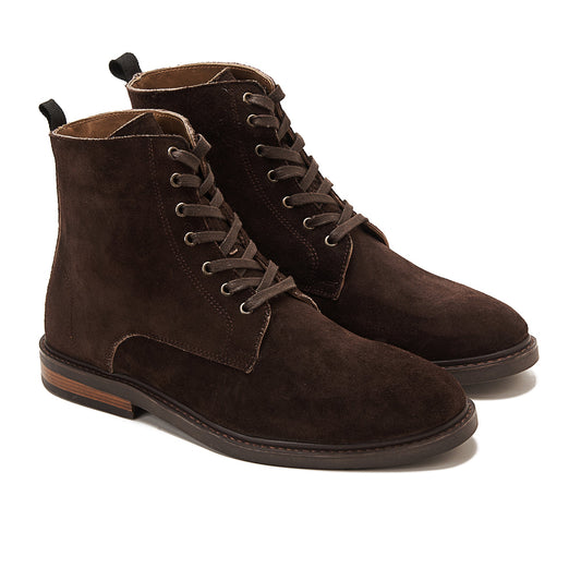 Suede Lace Up Genuine Leather Half Boots — Brown
