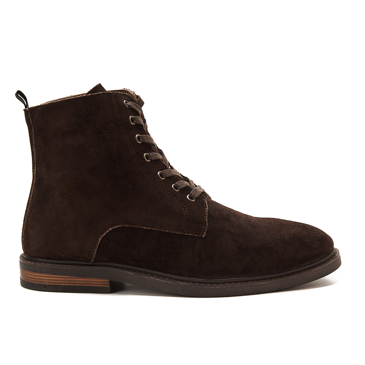 Suede Lace Up Genuine Leather Half Boots — Brown