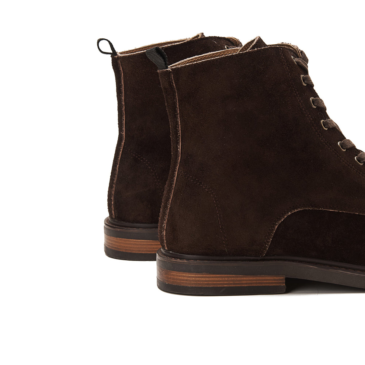 Suede Lace Up Genuine Leather Half Boots — Brown