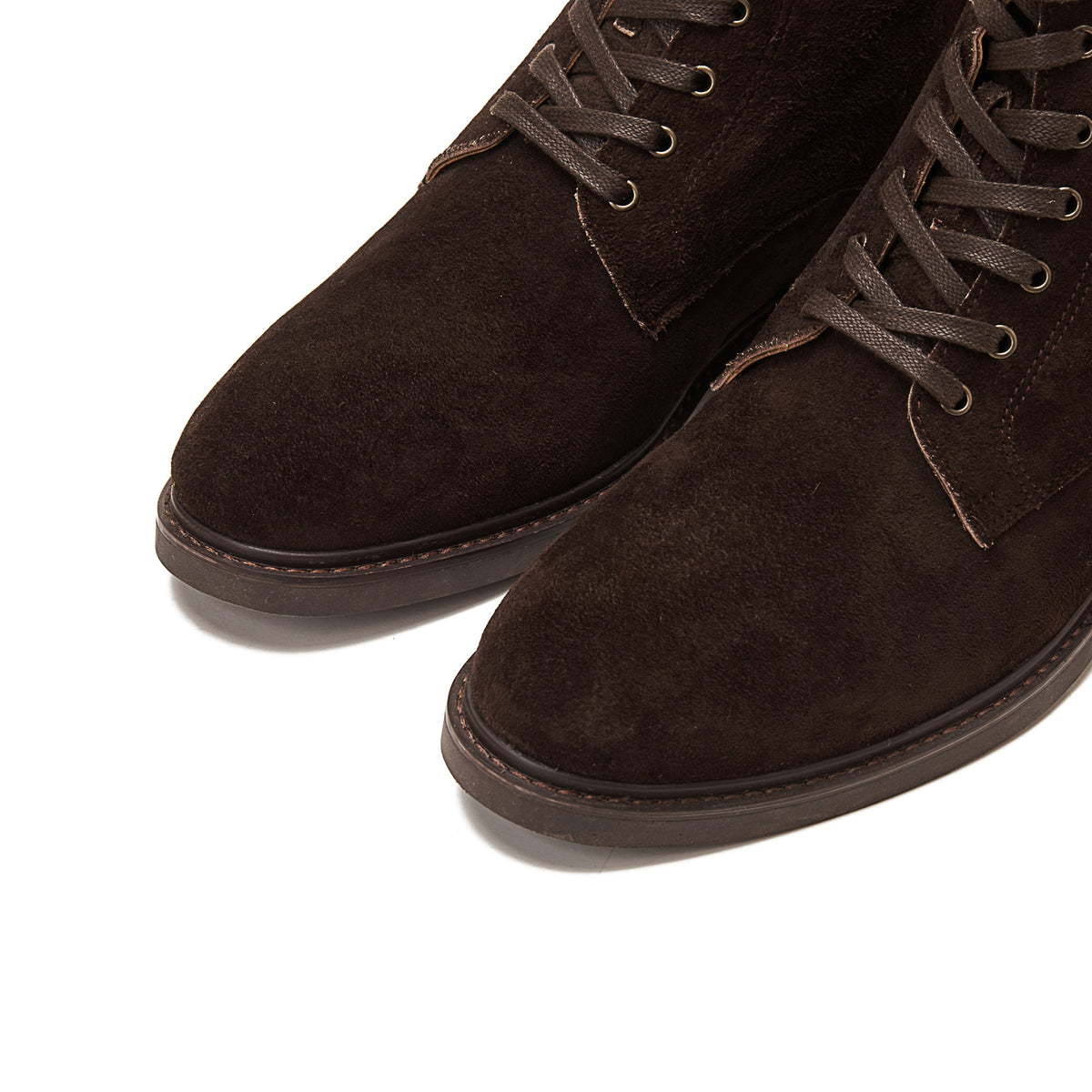 Suede Lace Up Genuine Leather Half Boots — Brown