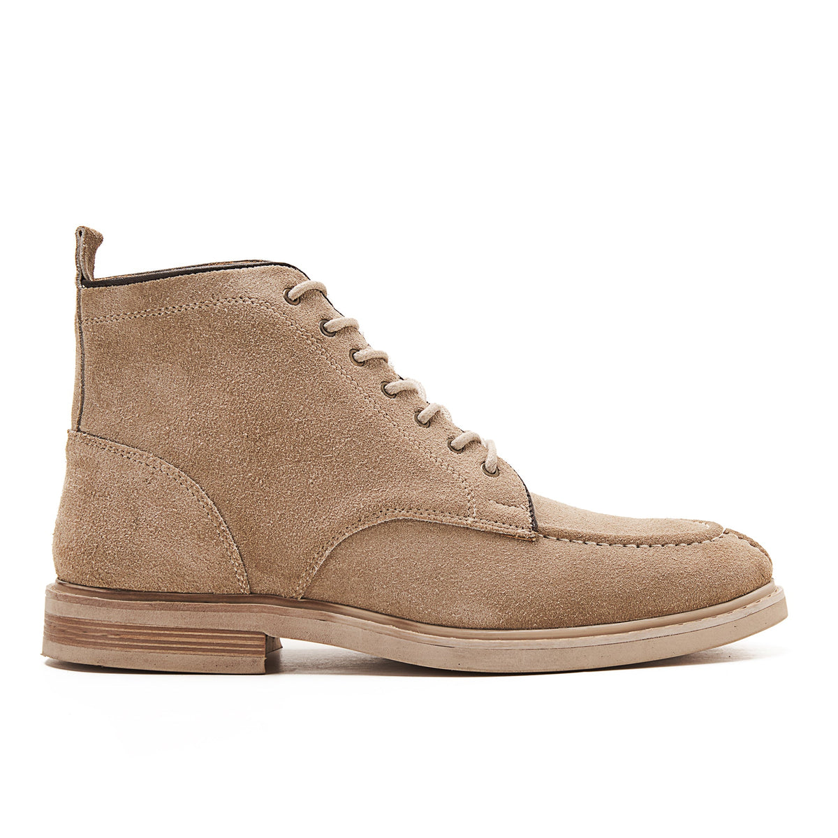 Moc Toe Suede Lace Up Genuine Leather Half Boots — Beige