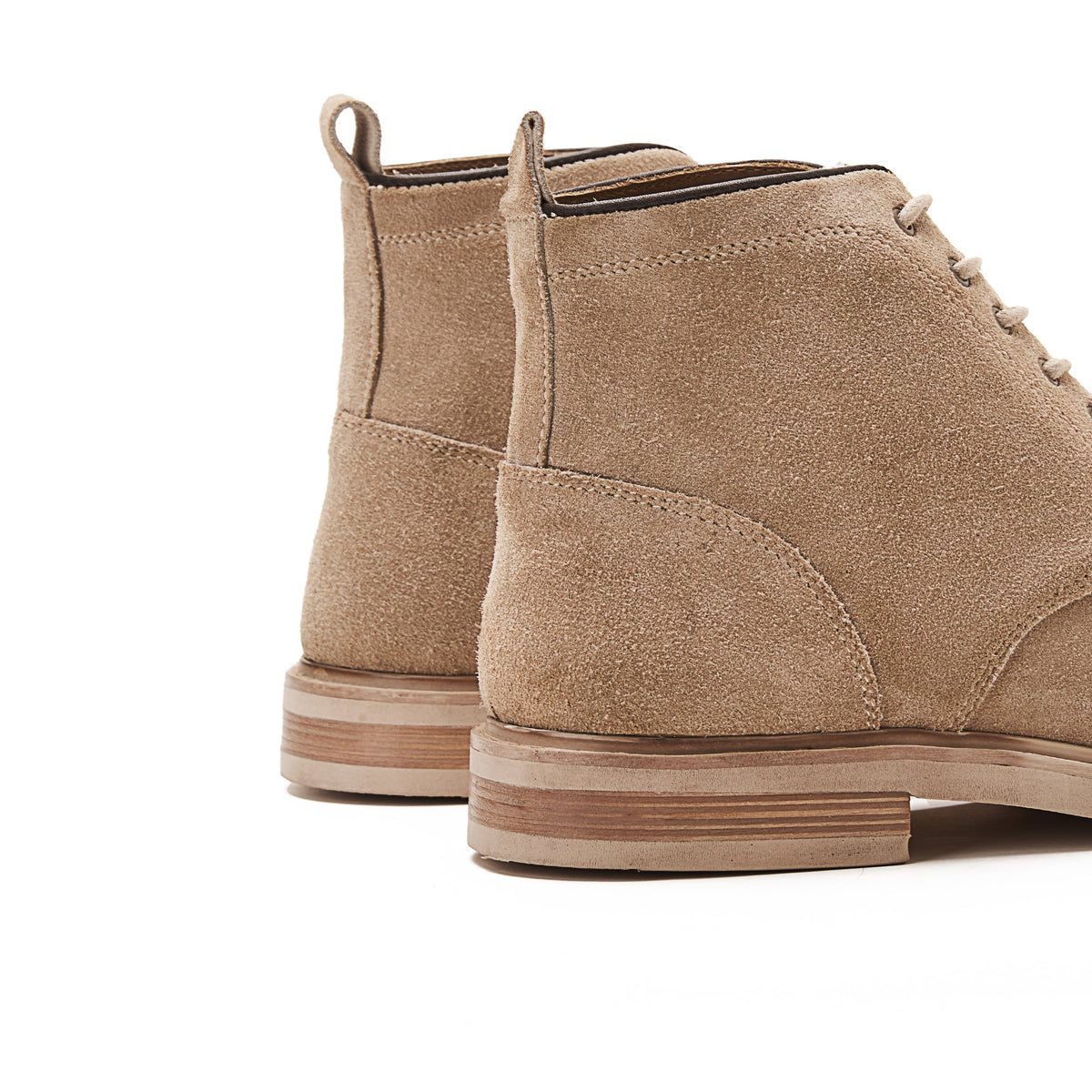 Moc Toe Suede Lace Up Genuine Leather Half Boots — Beige
