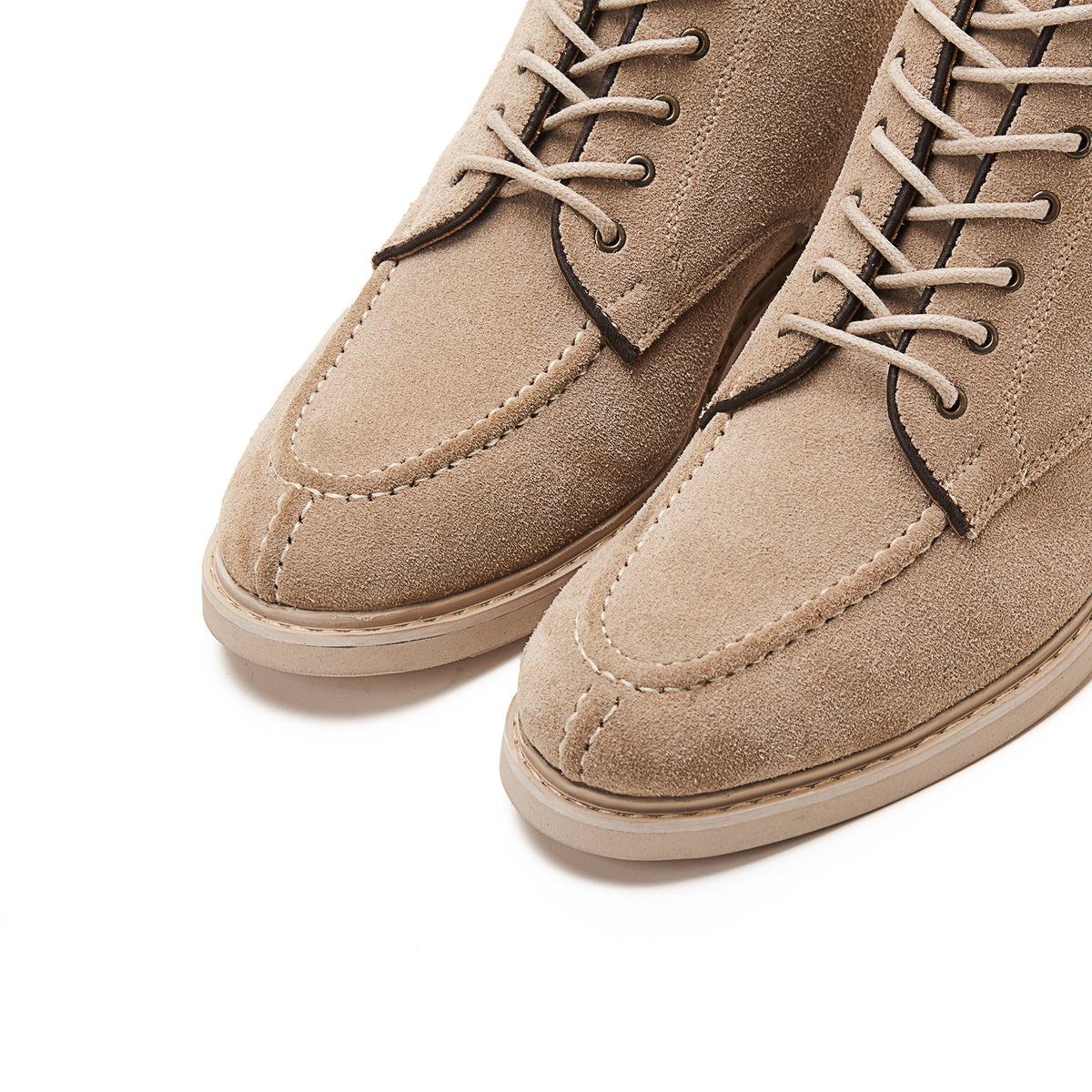 Moc Toe Suede Lace Up Genuine Leather Half Boots — Beige