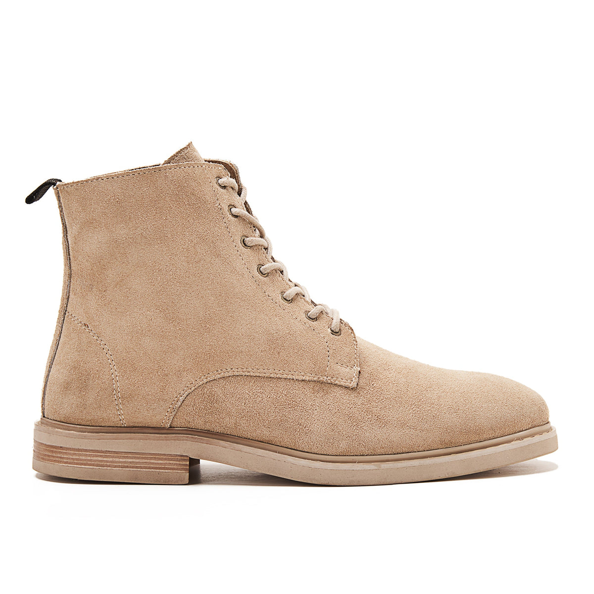 Suede Lace Up Genuine Leather Half Boots — Beige