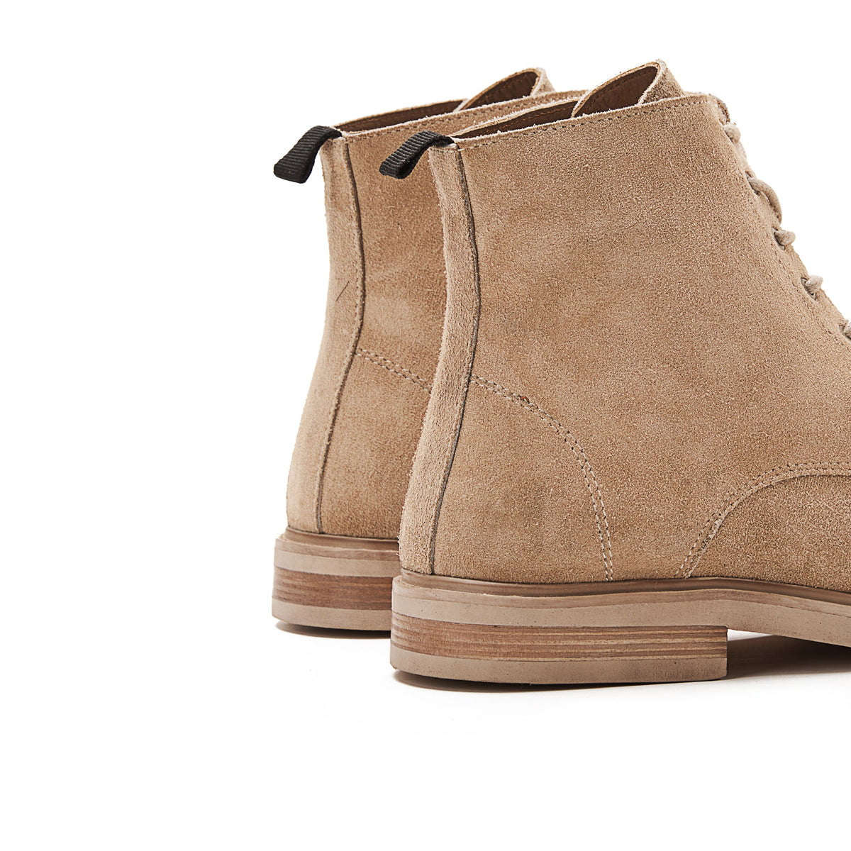 Suede Lace Up Genuine Leather Half Boots — Beige